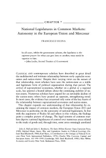 National Legislatures in Common Markets: Autonomy in the European Union and Mercosur